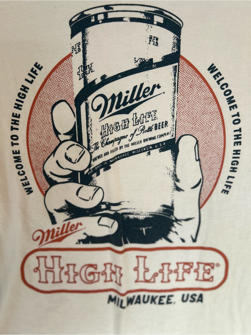Vintage Miller High Life Graphic Tee in Off White with Red and Black Print